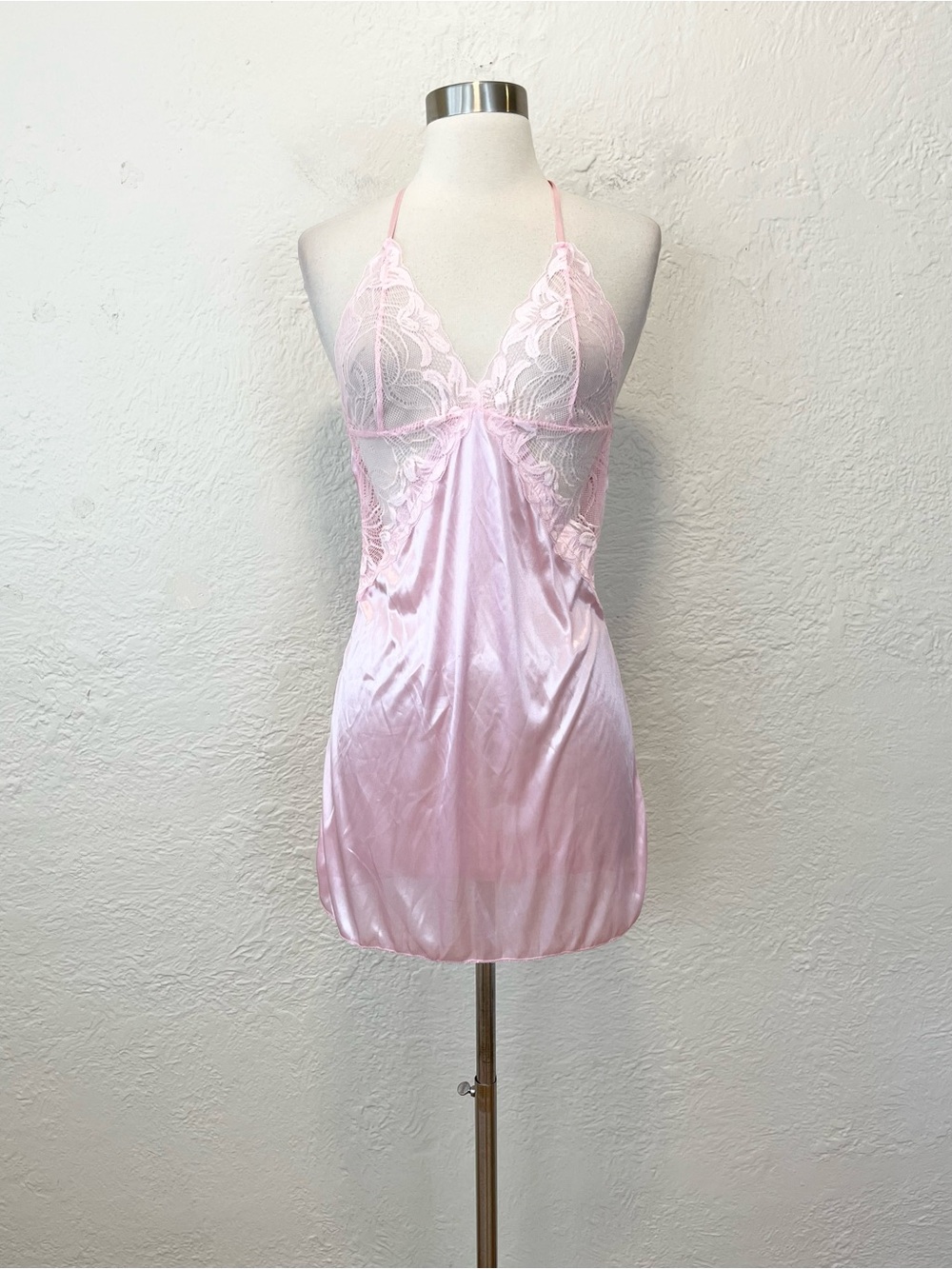 Vintage Slip Dress Lingerie Pink Satin Sheer Lace Fairy Coquette Small S